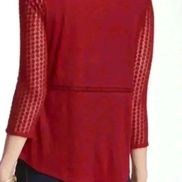 Lucky Brand Boho Peasant Crochet Lace Red 3/4 Sleeve Top, M - Picture 7 of 10